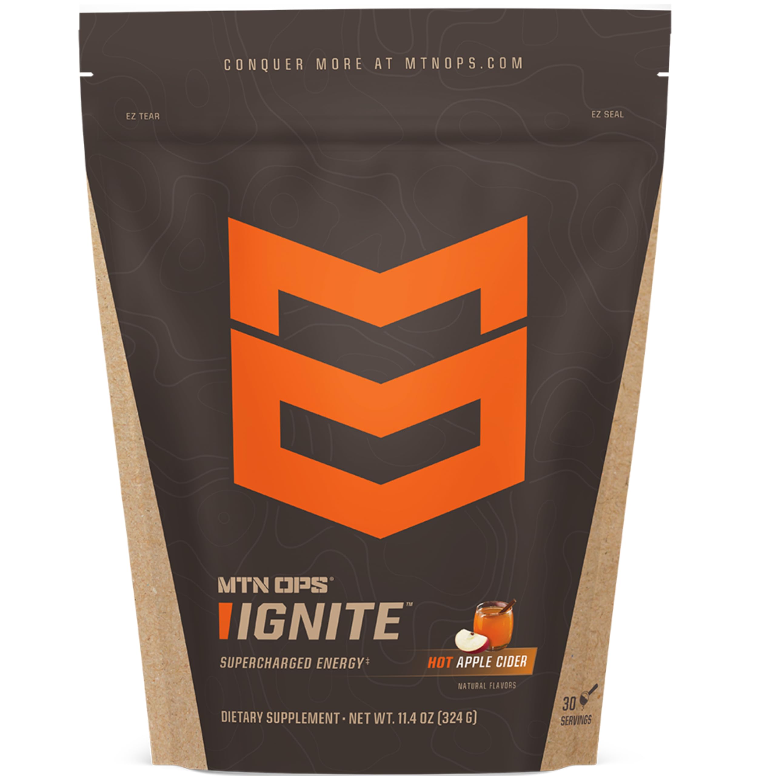 MTN OPS Hot Ignite apple cider coffee pour boosts morning energy and focus.
