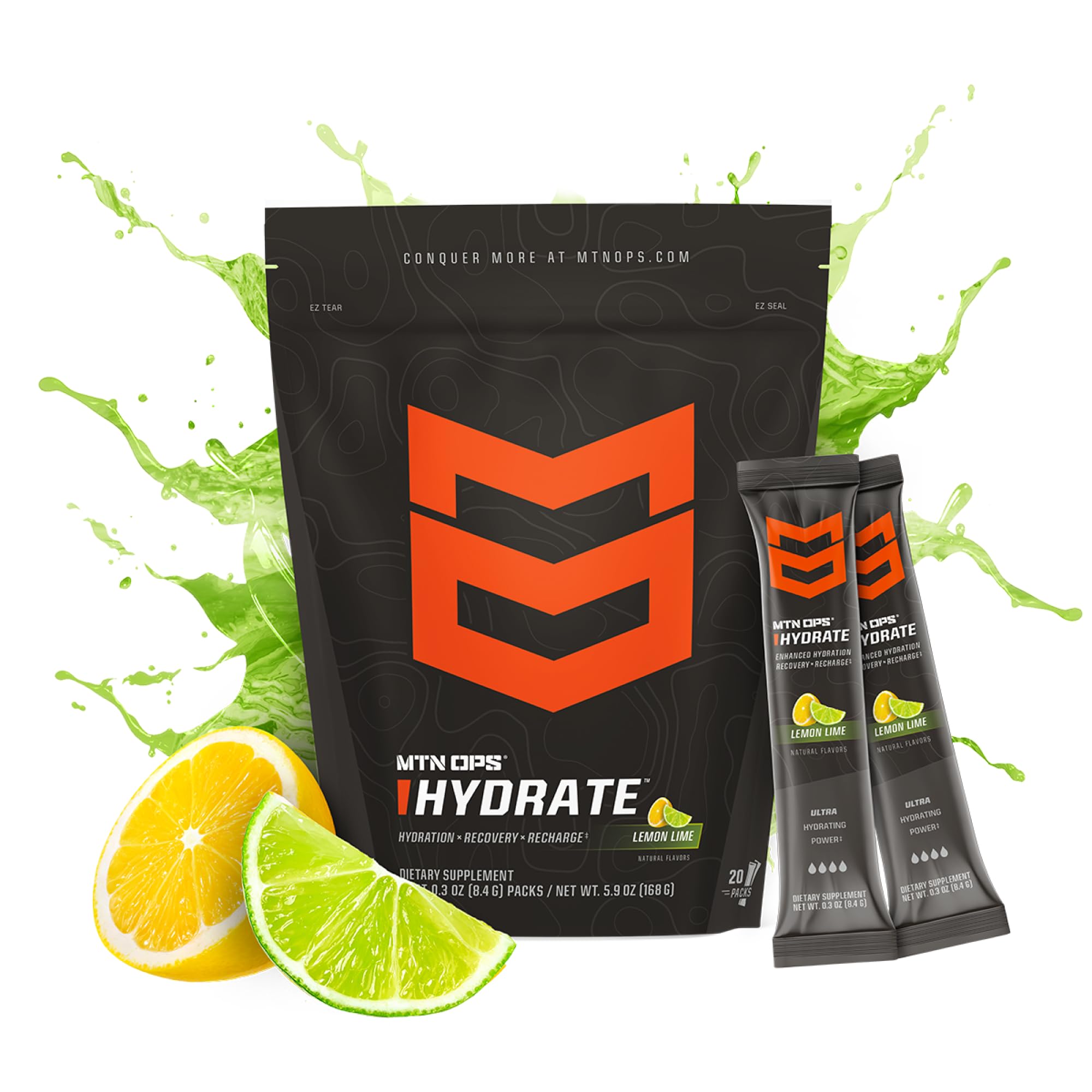 MTN OPS Hydrate lemon-lime glass refreshing flavor during workouts or outdoor activities