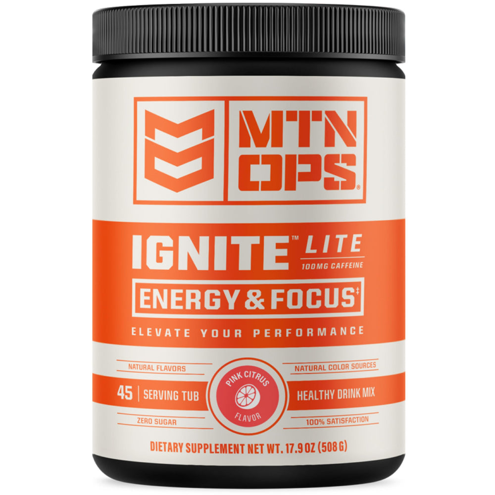 MTN OPS Ignite Lite Pink Citrus energy drink powder packaging