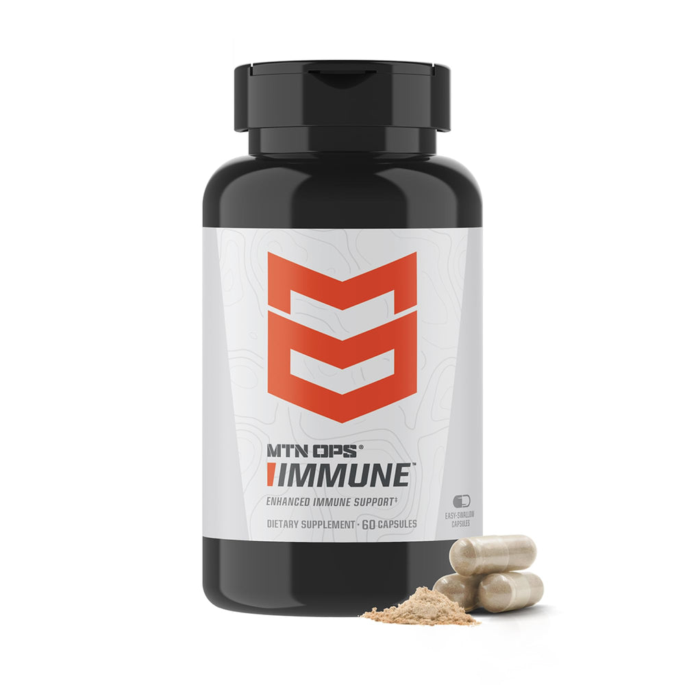 Front view of MTN OPS Immune Capsules bottle