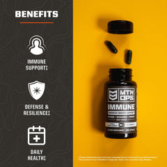 MTN OPS Immune Capsules 60-count packaging on wood surface