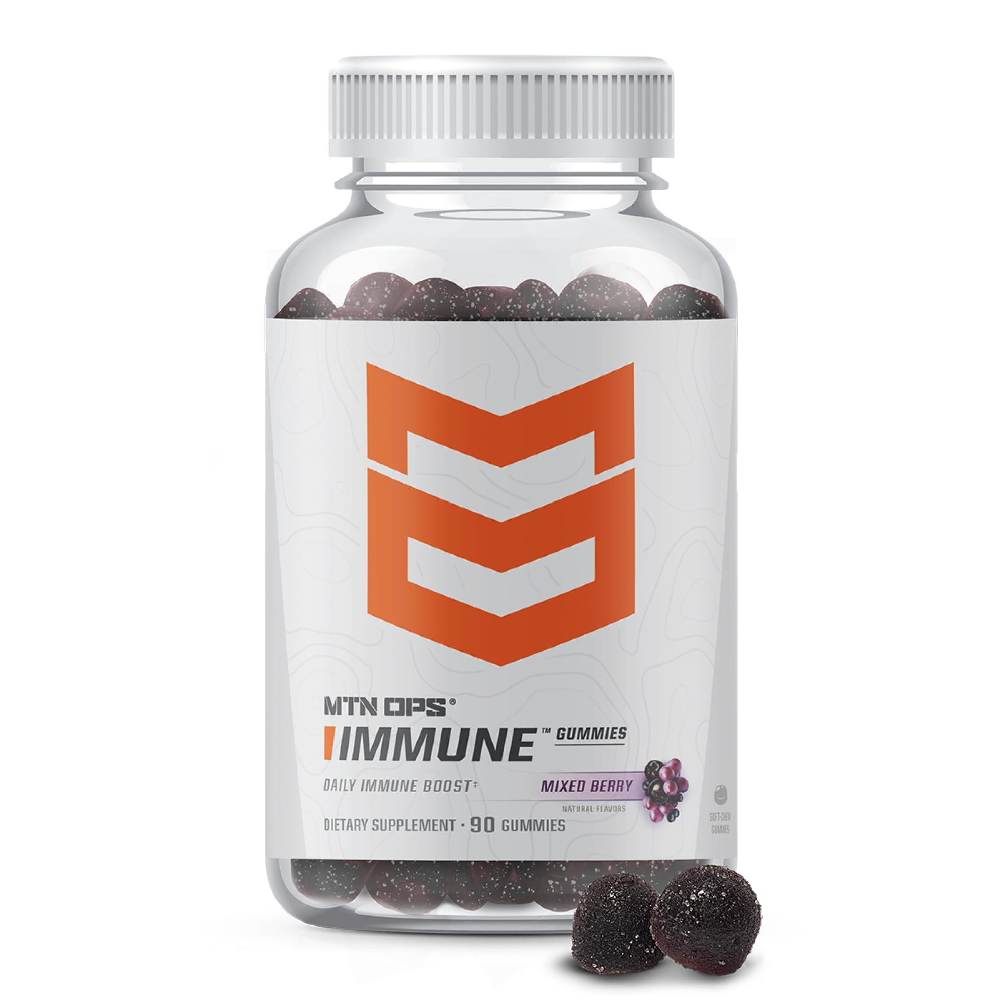 MTN OPS Immune Gummies bottle with elderberry and aronia berry – front view
