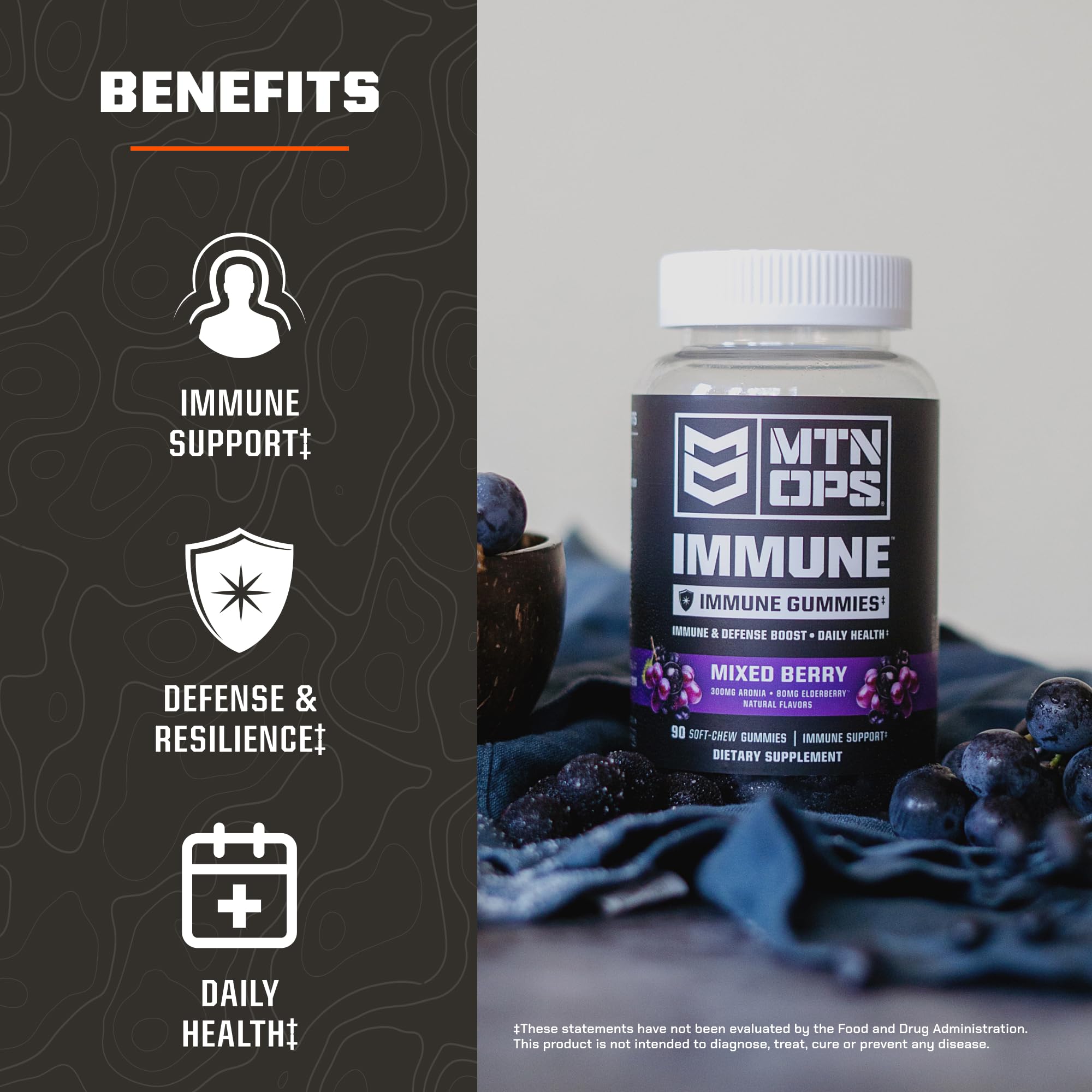 Gummies being chewed by a hand for on-the-go immunity