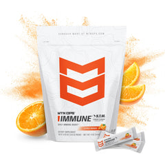 Close-up of MTN OPS Immune STM powder being poured into a cup