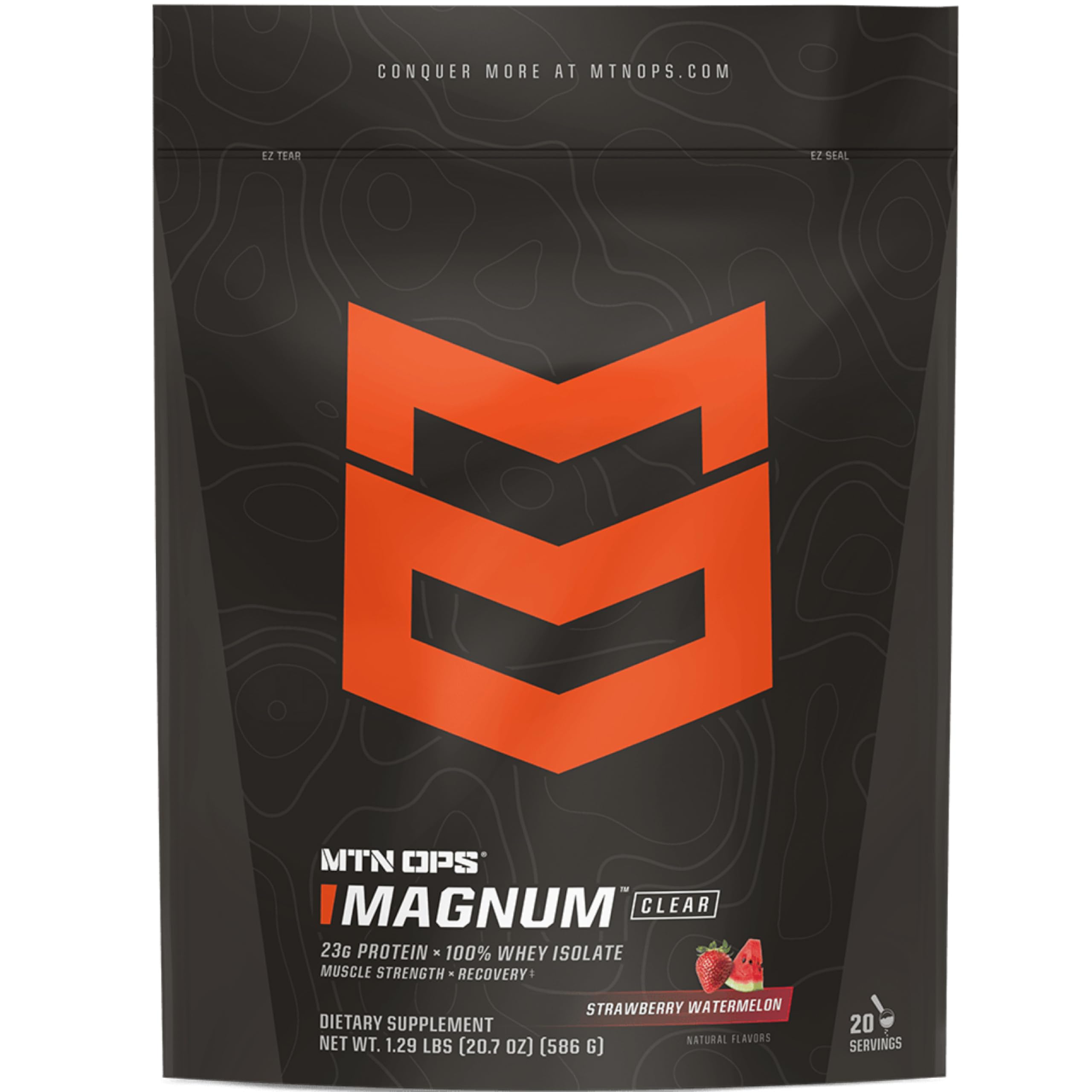 MTN OPS Magnum Clear Whey pours a crystal-clear protein drink for quick refreshment.