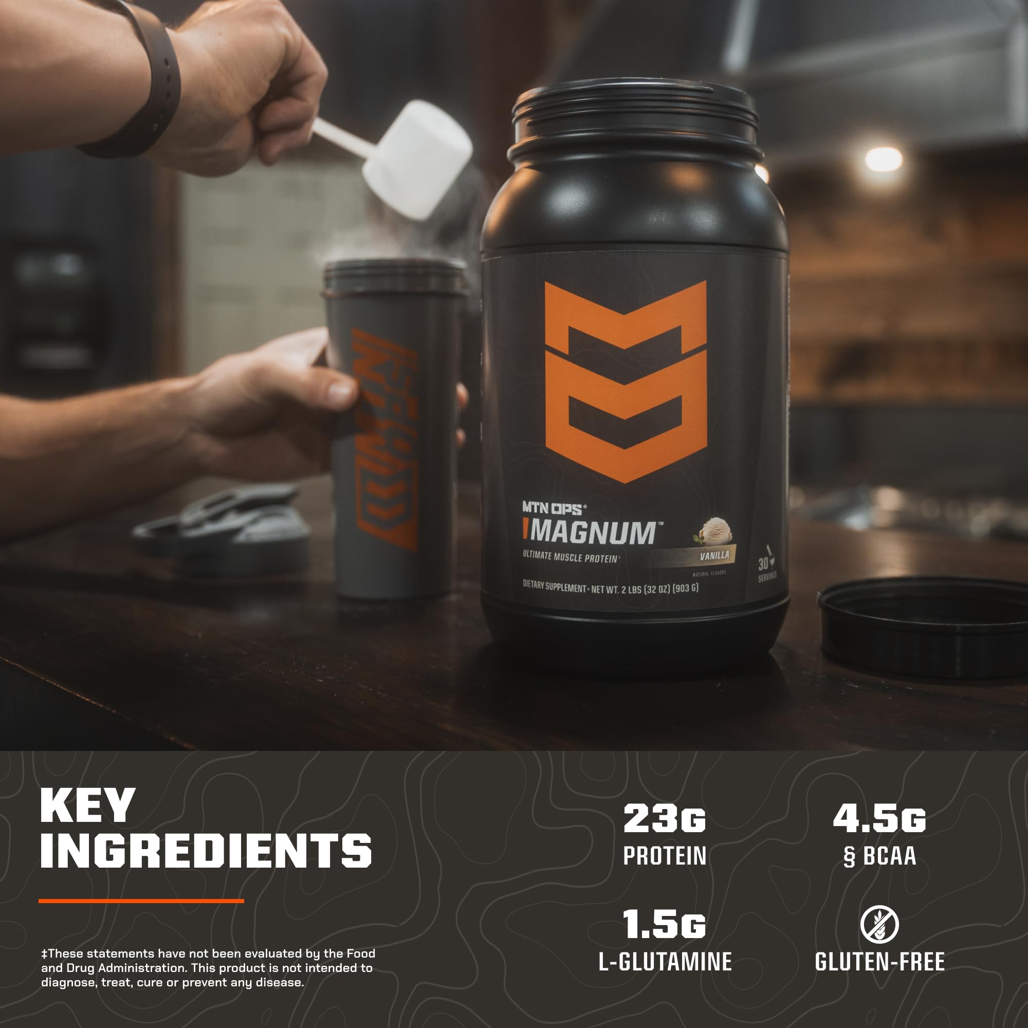 Preparing MTN OPS Magnum Cookies & Cream post-workout shake