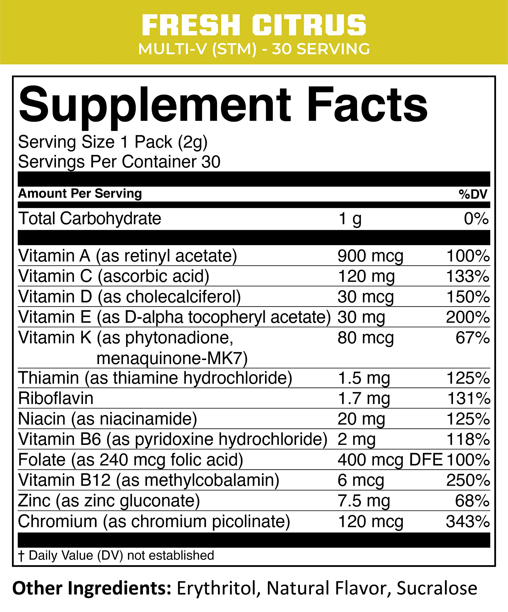 Label close-up showing MTN OPS Multi-V 30 servings