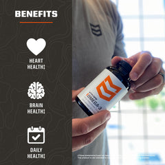 Infographic showing Omega-3 profile: 600 mg EPA and 400 mg DHA per serving