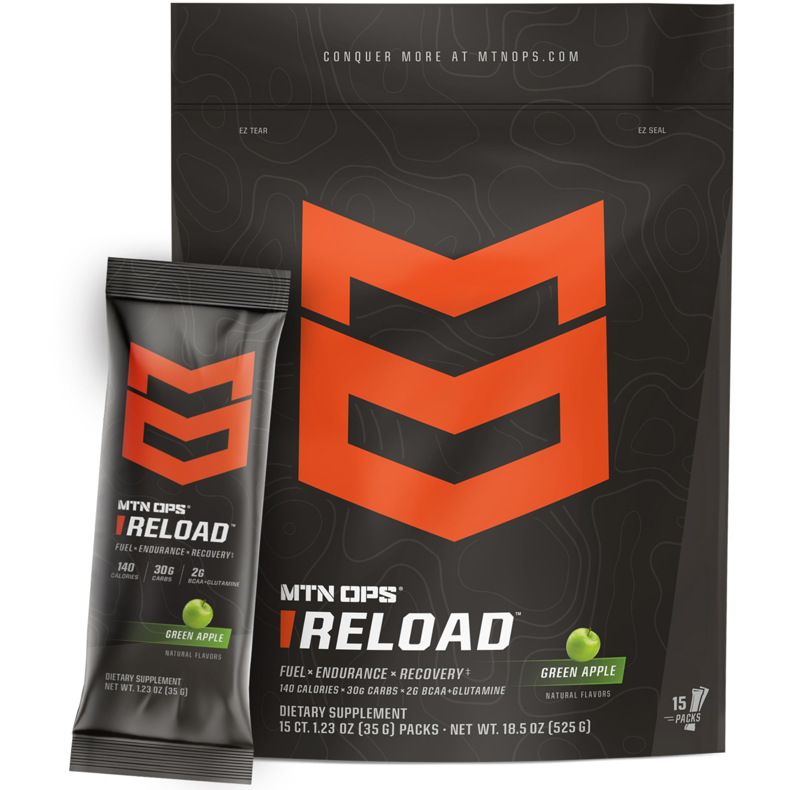 MTN OPS Reload Green Apple single-serve pack boosts on-the-go energy.