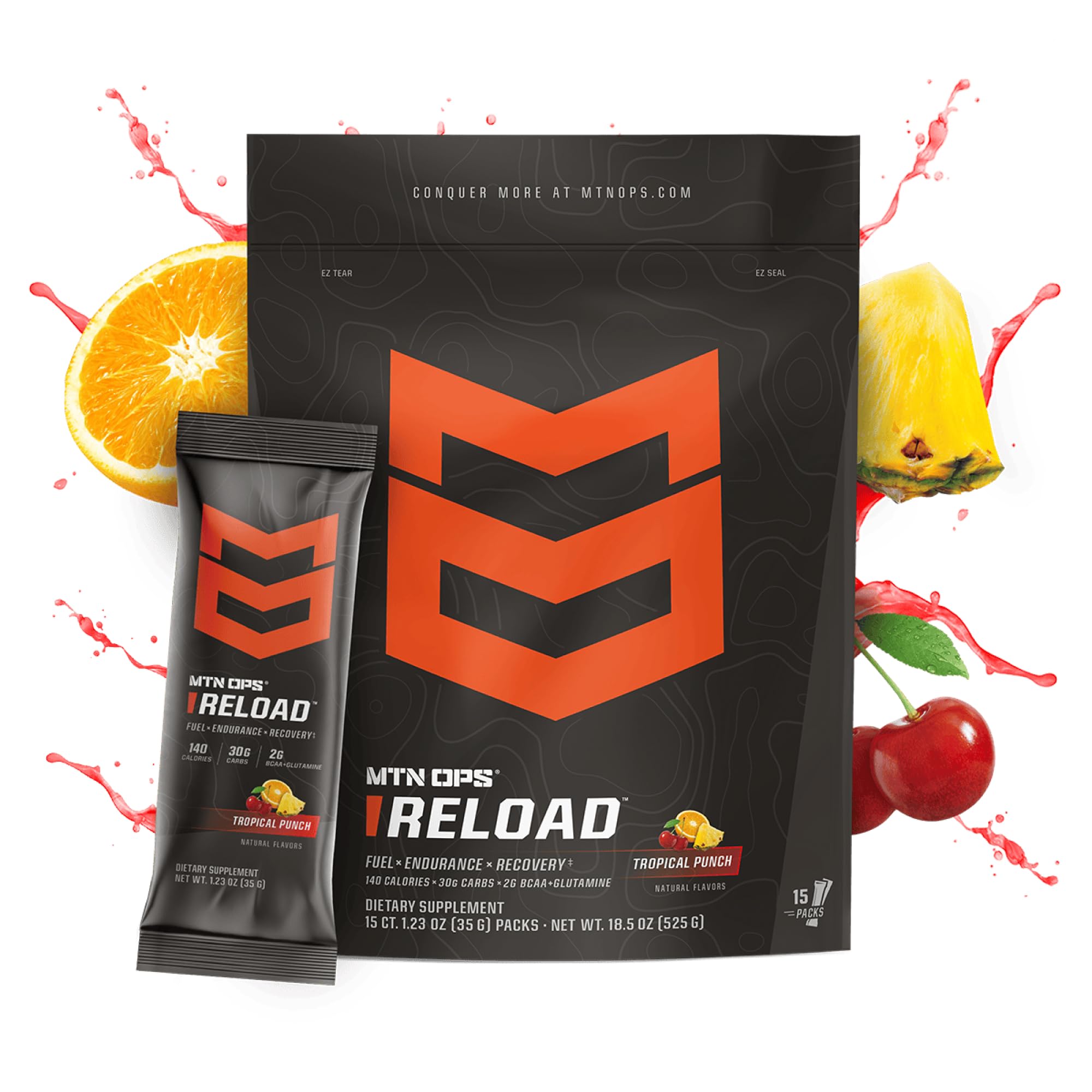 MTN OPS Reload Tropical Punch resealable pouch open for use