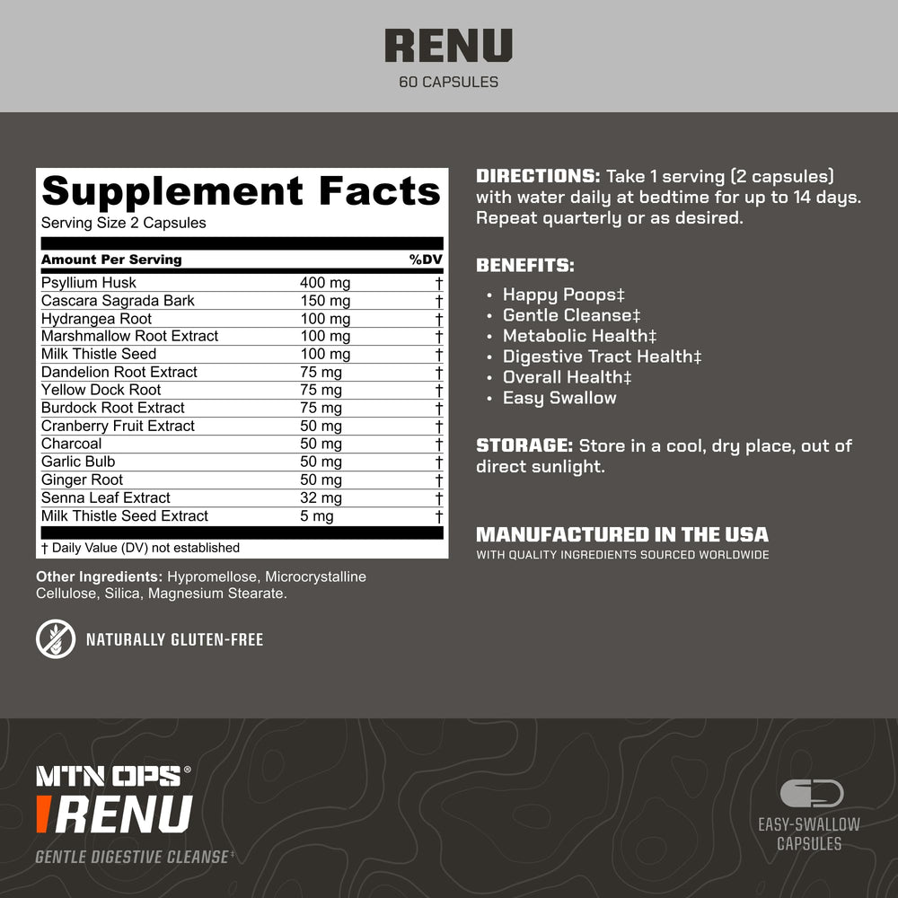 Close-up of MTN OPS Renu bottle - 60 capsules