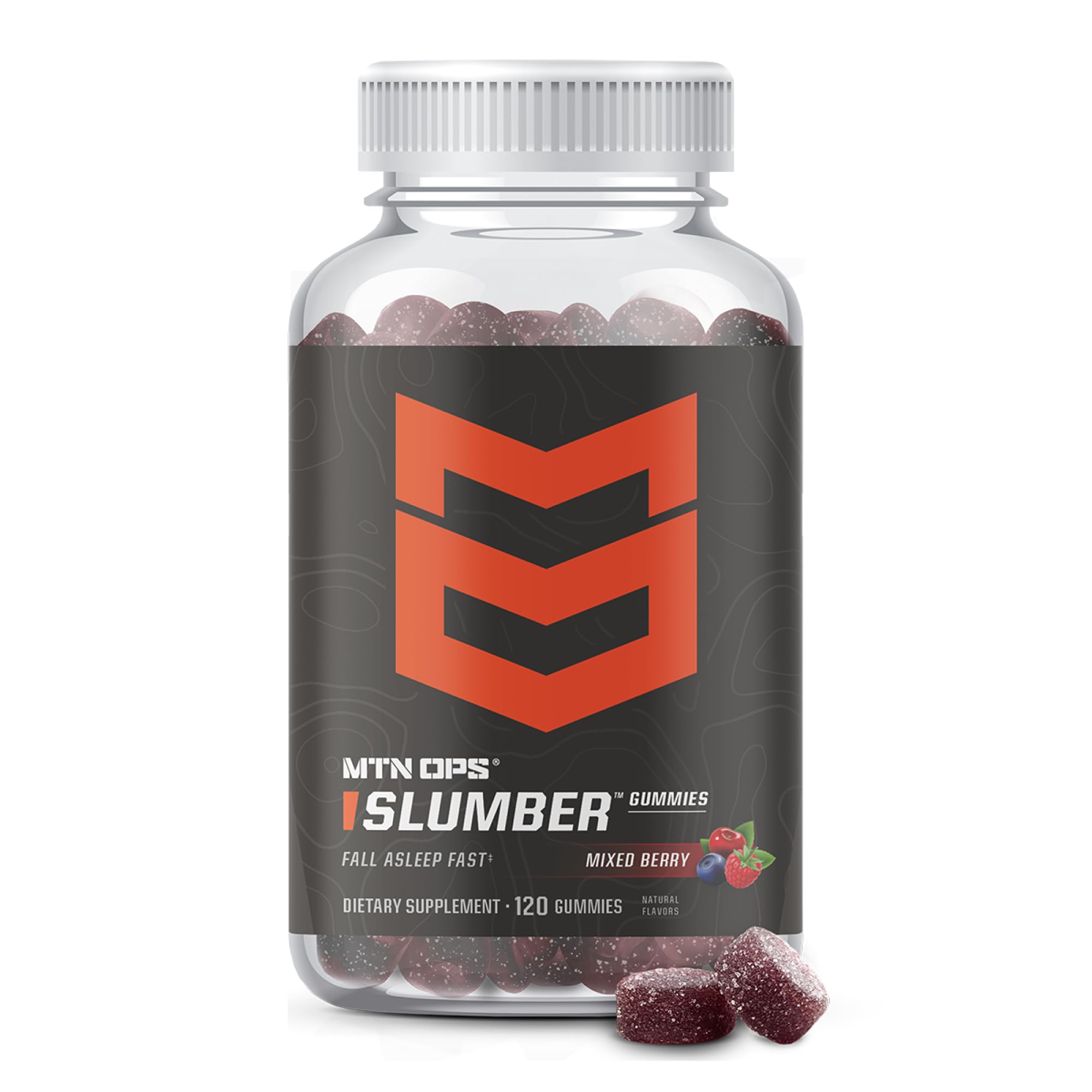 MTN OPS Slumber Sleep Gummies bottle in mixed berry flavor