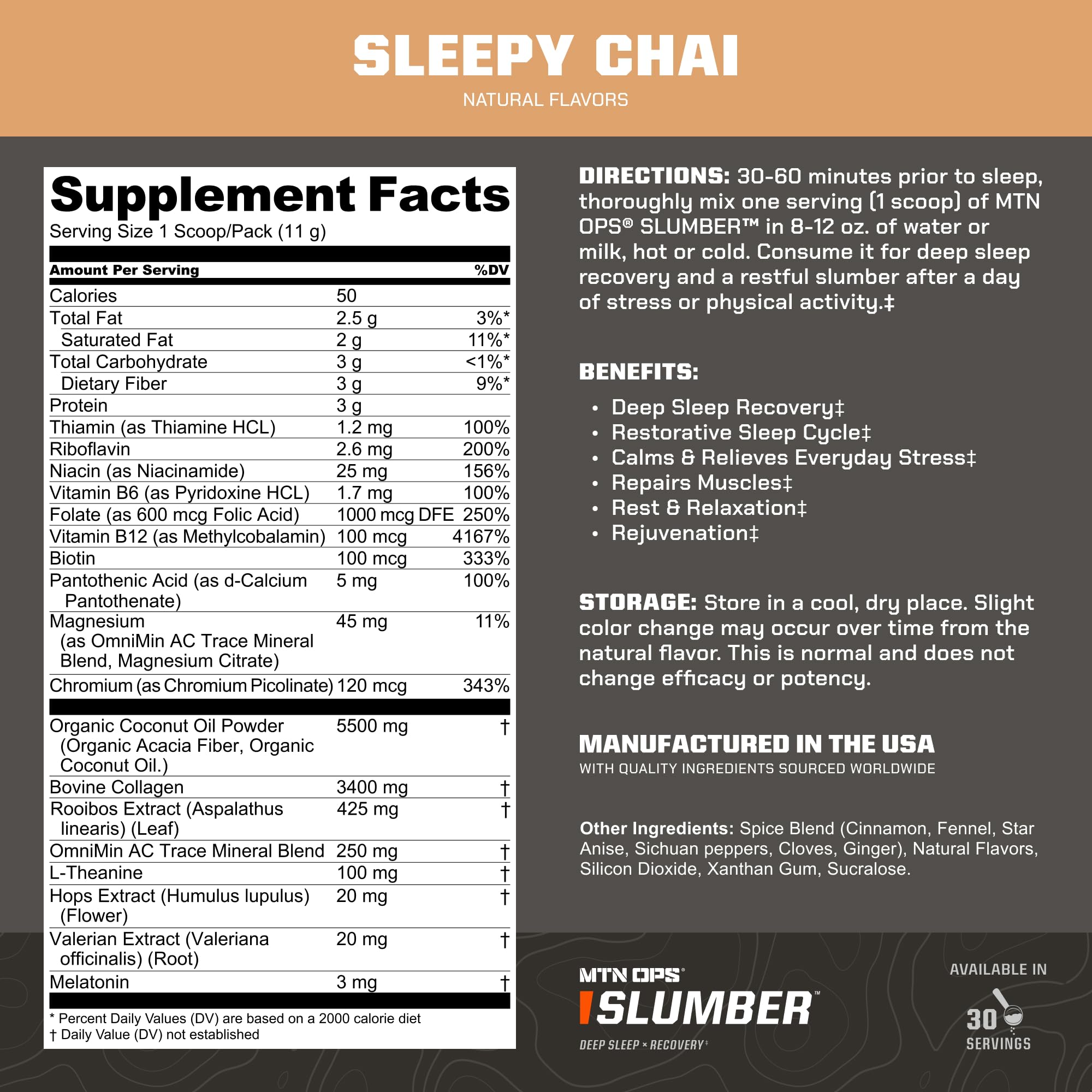 Close-up of MTN OPS Slumber product label