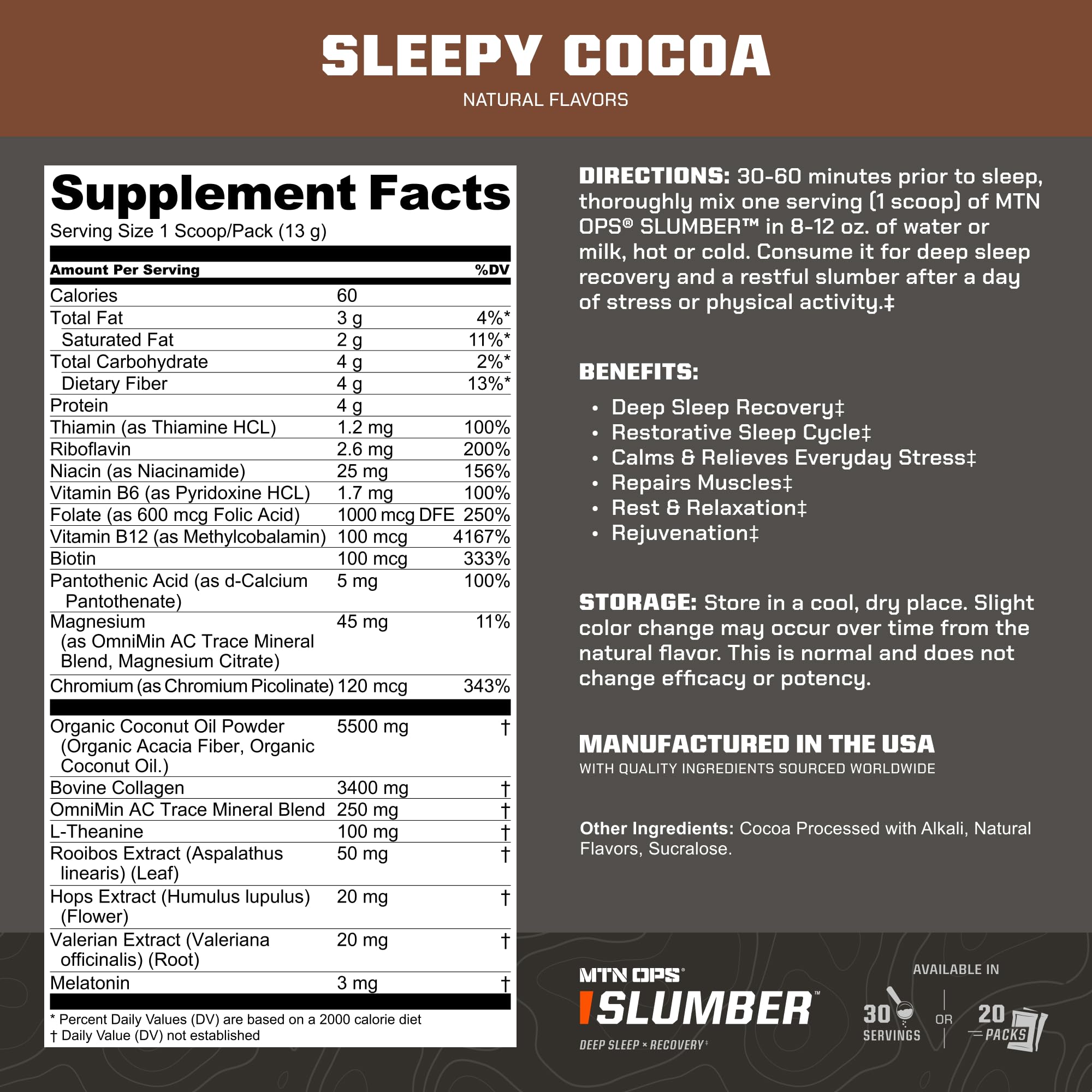 Slumber cocoa powder for warm drink