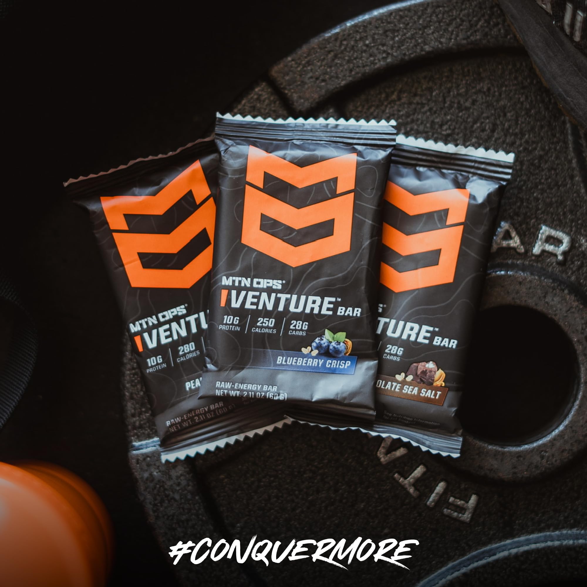 Pack of MTN OPS Venture Bars showing 10 bars per box
