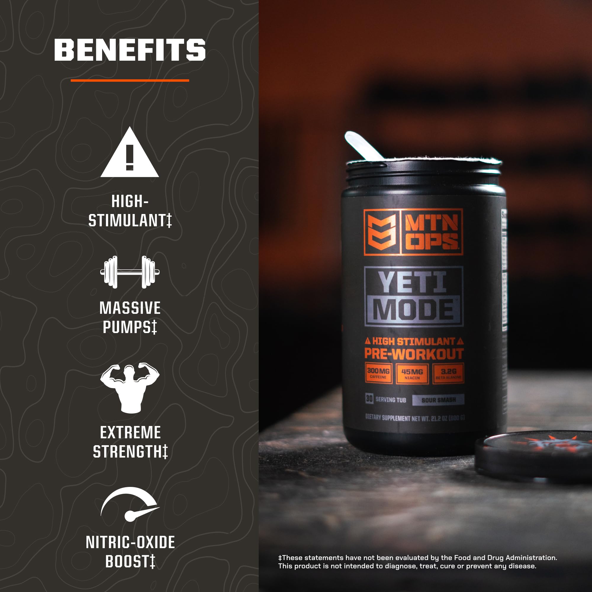 MTN OPS Yeti Mode gluten-free label close-up emphasizes ingredient integrity.