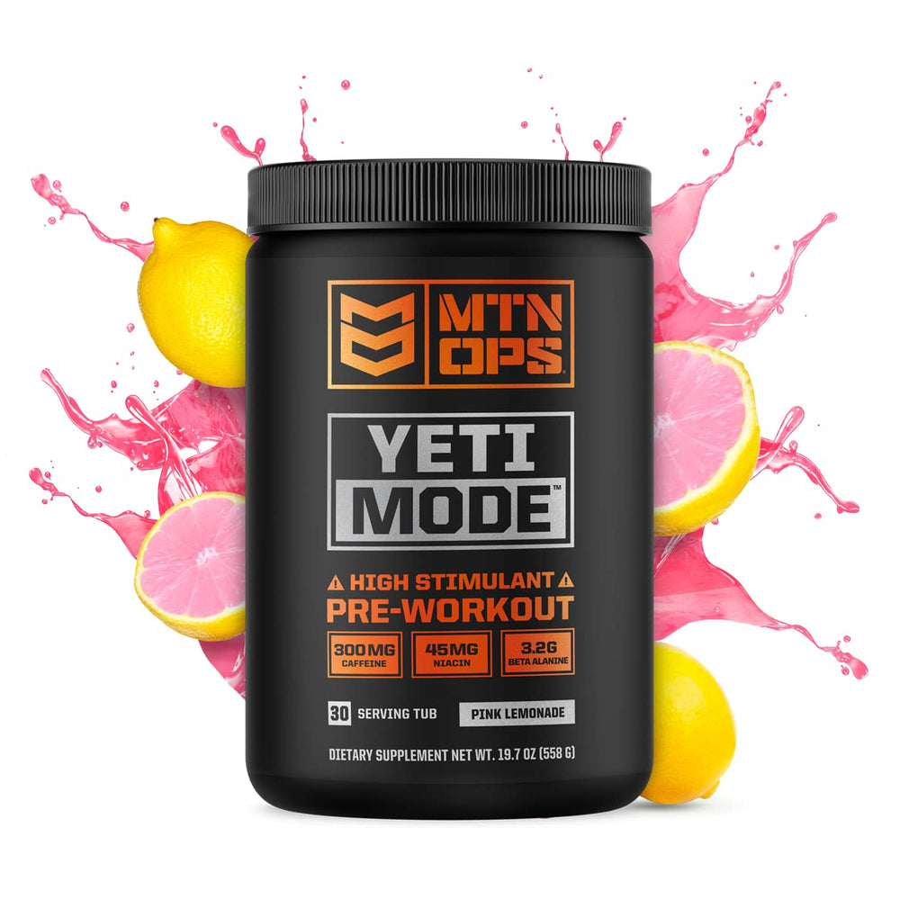 Scoop of Yeti Mode Pink Lemonade powder being poured