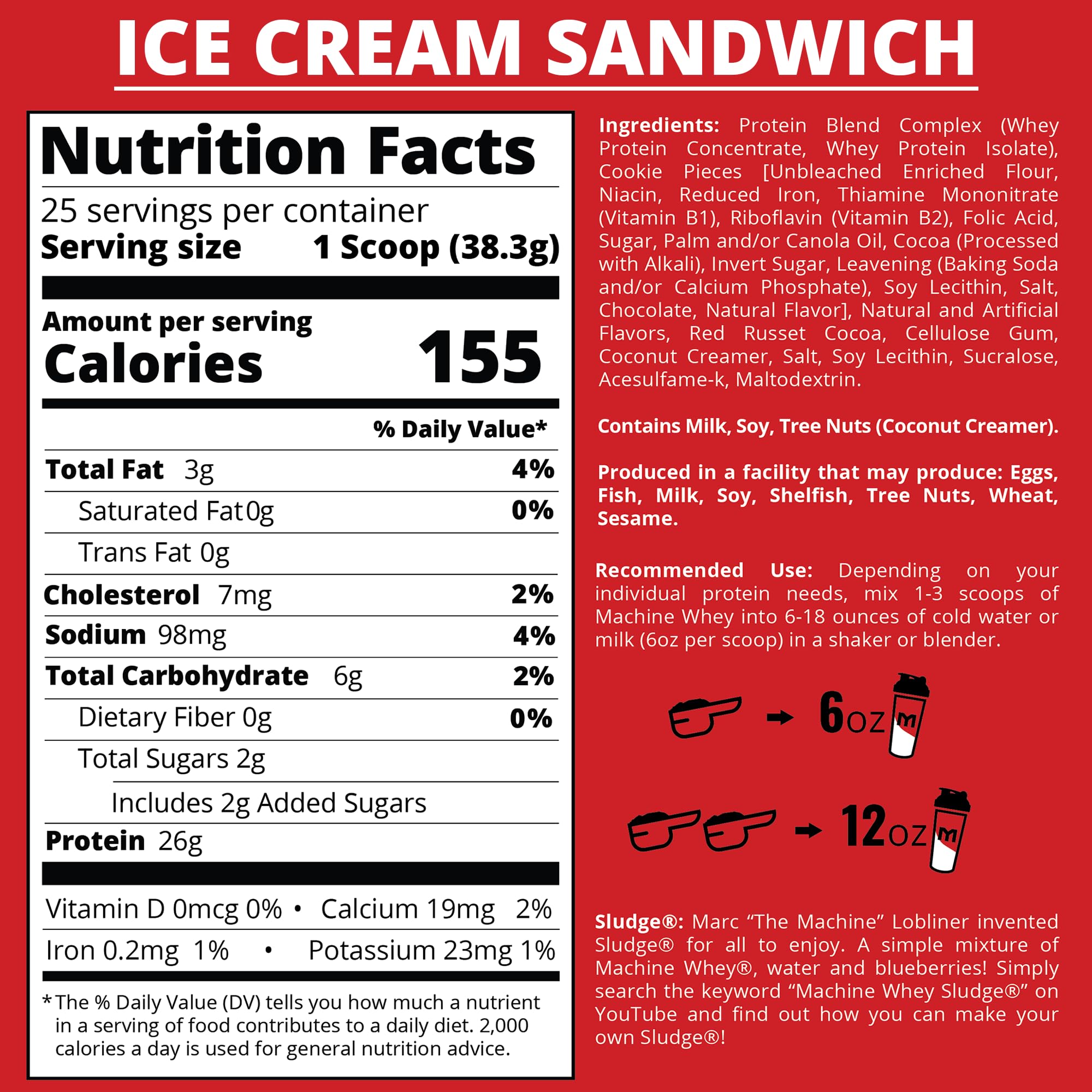 MTS Machine Whey Protein Powder 2LB tub - Ice Cream Sandwich flavor packaging back label (nutrition)