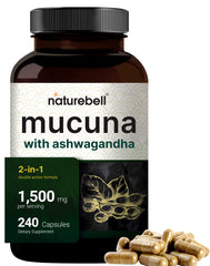 Mucuna Pruriens capsules with Ashwagandha, 1500mg per serving, 240 capsules