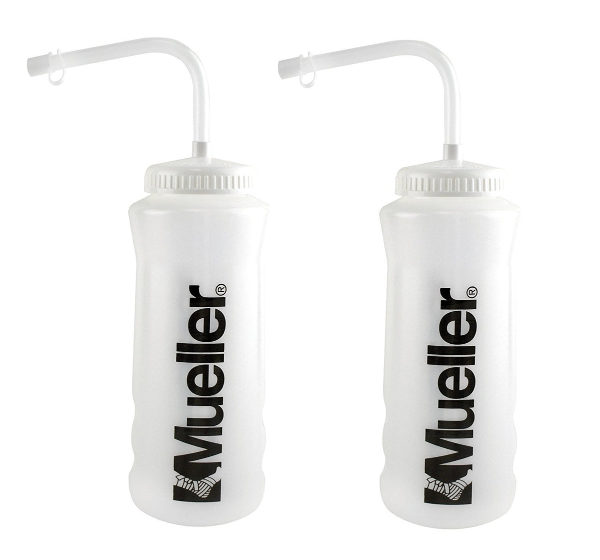 Mueller quart bottle with straw in natural color, easy-grip for on-the-go hydration during workouts