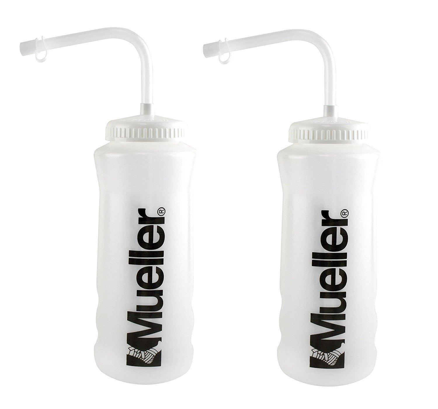 Mueller quart bottle with straw in natural color, easy-grip for on-the-go hydration during workouts