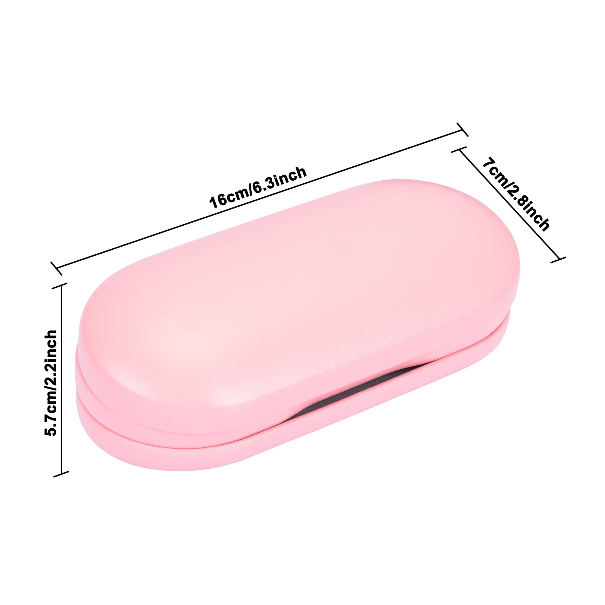Pink dual-use case with separate compartments for glasses and lenses