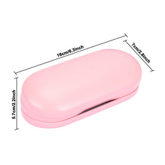 Pink dual-use case with separate compartments for glasses and lenses