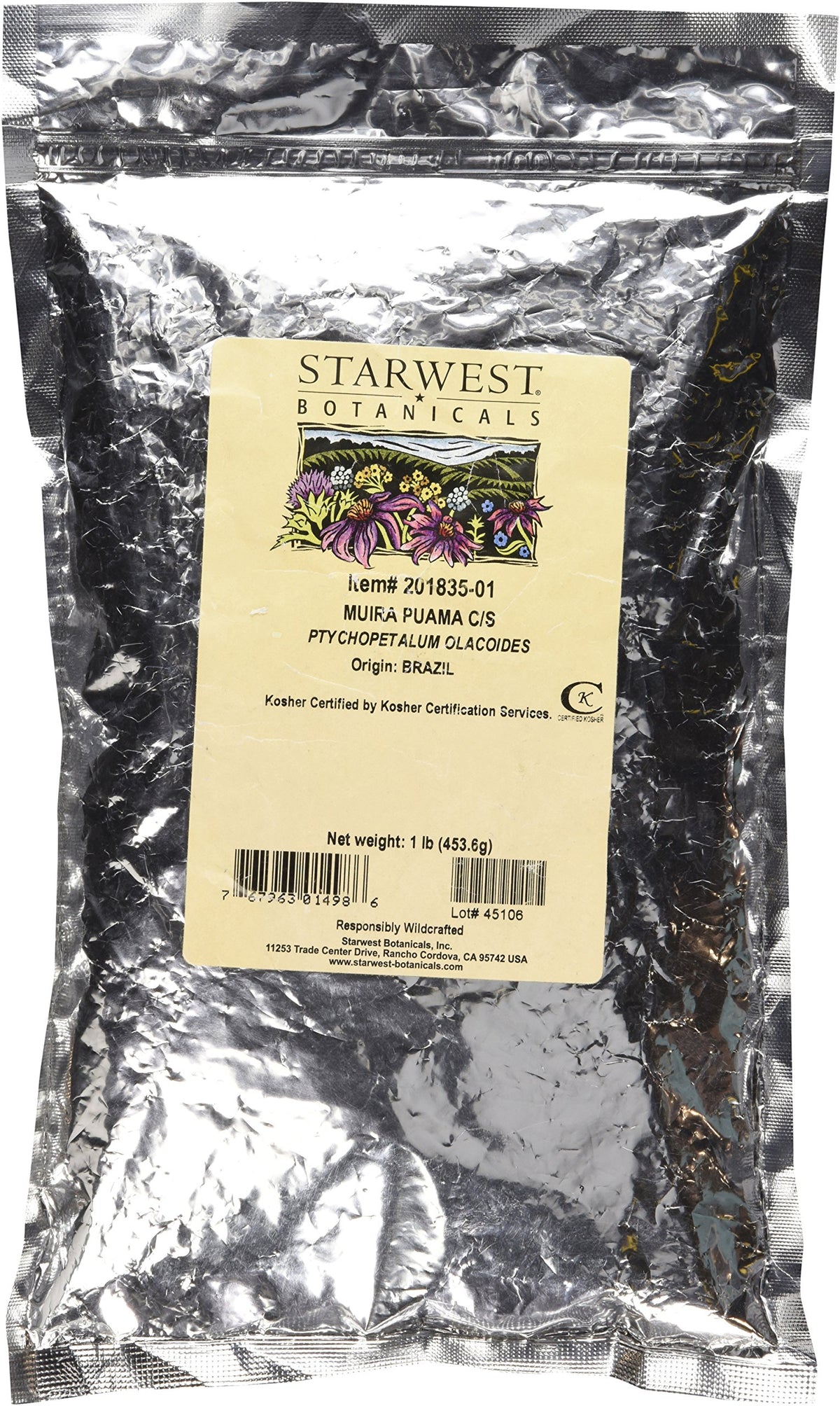 Muira Puama Cut & Sifted - 1 lb, loose cut and sifted pieces showing brown fibers