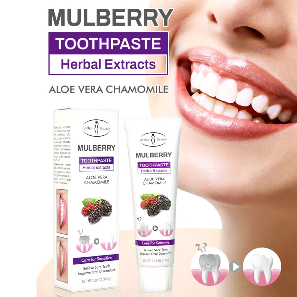 Smiling person using Mulberry Herbal Toothpaste for daily care