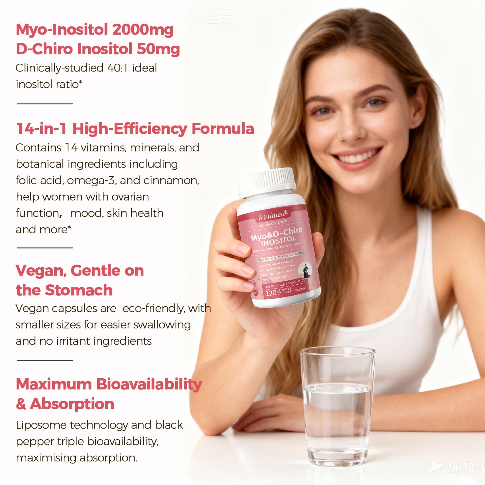 Mulittea capsules in hand illustrating small size and swallow-friendly design