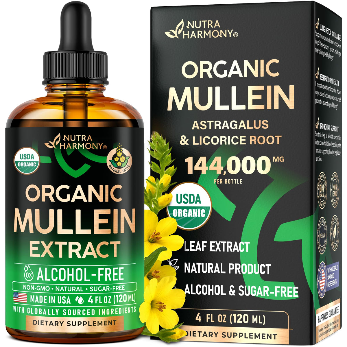 Bottle of Mullein Drops 4 oz with dropper