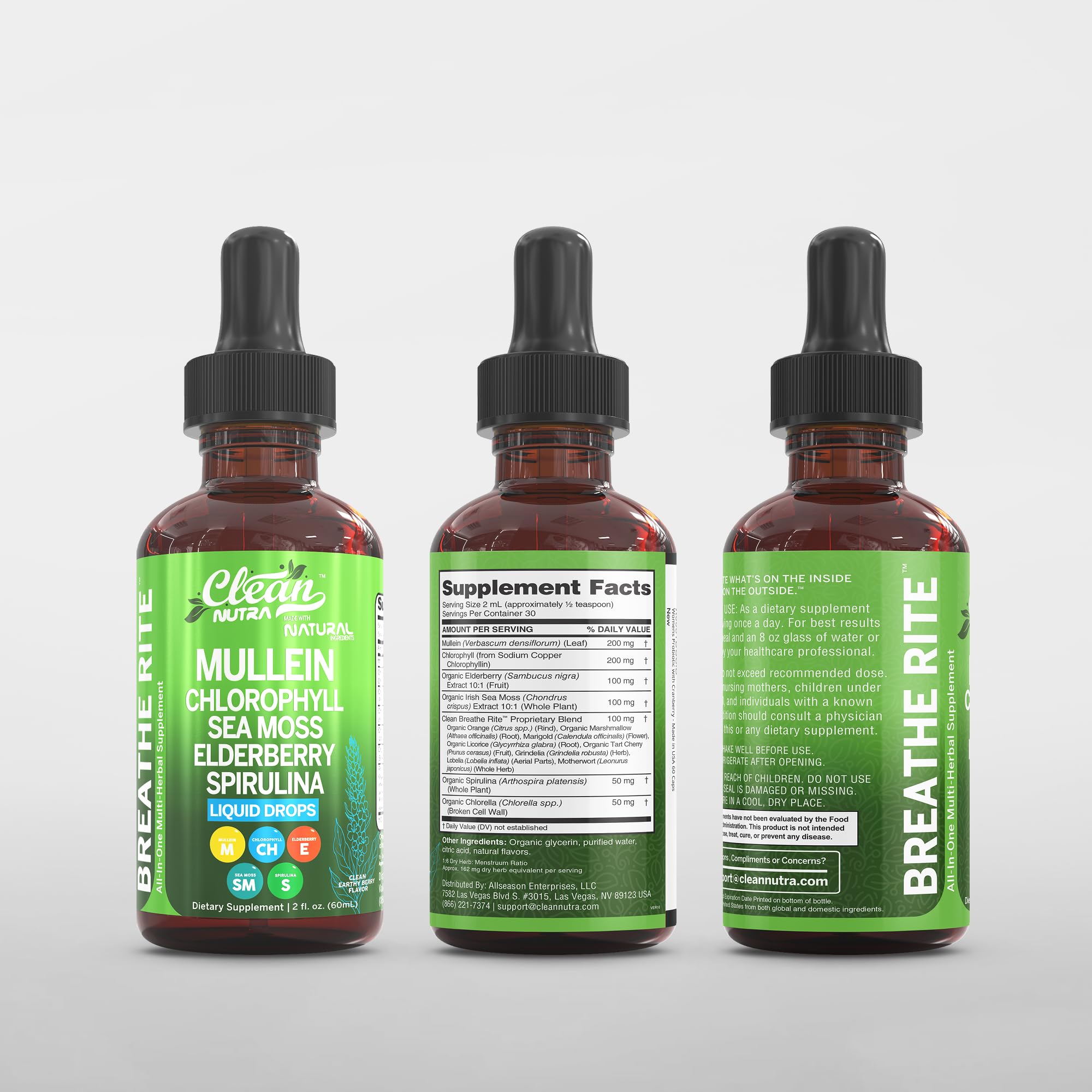 Dropper bottle of mullein leaf extract with herbs
