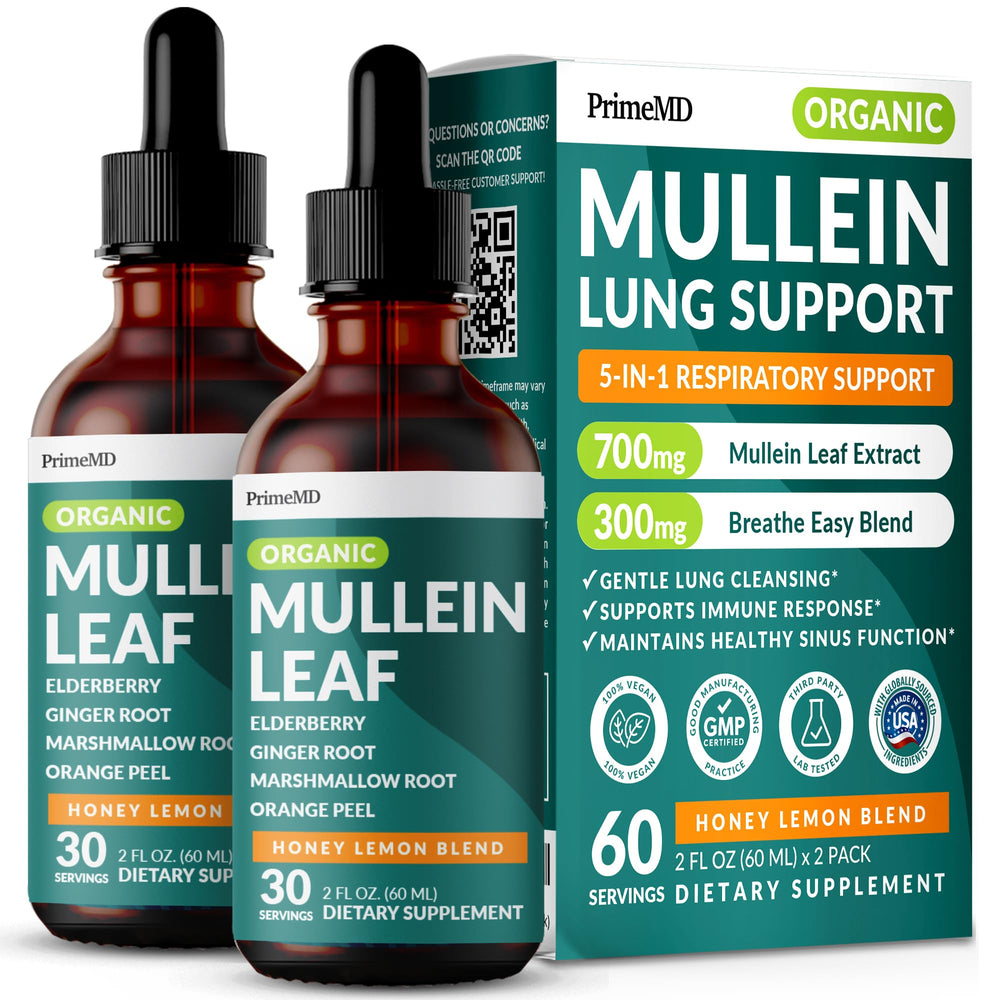 Two bottles of 5-in-1 Mullein Drops with honey lemon flavor