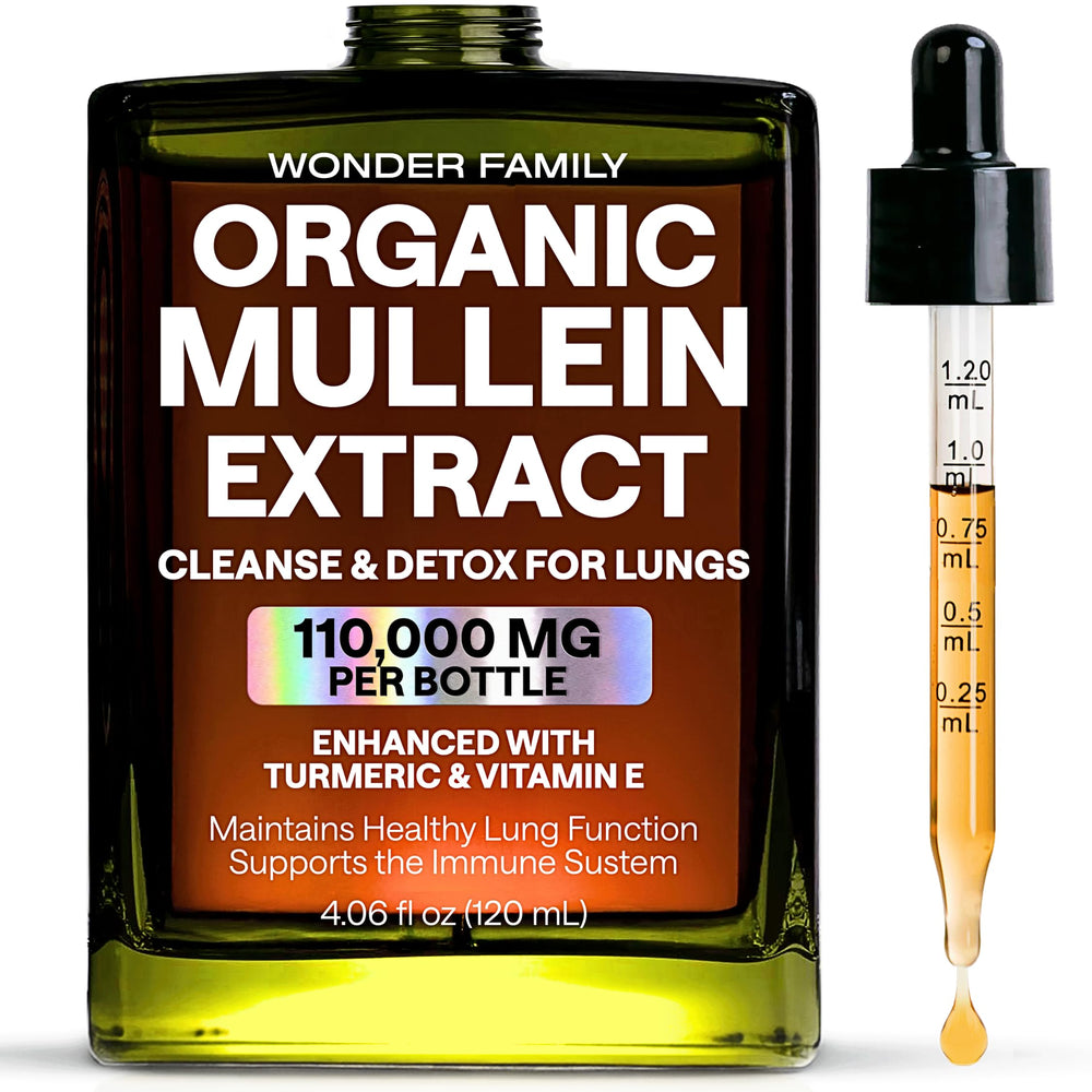 Bottle of mullein drops for lungs on white background