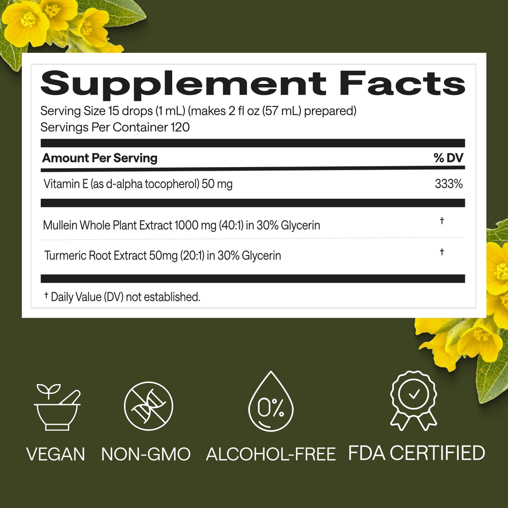 Travel-friendly bottle of mullein lung drops