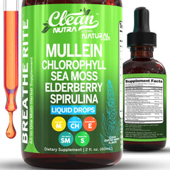 Bottle of Mullein Drops for lungs with sea moss and spirulina