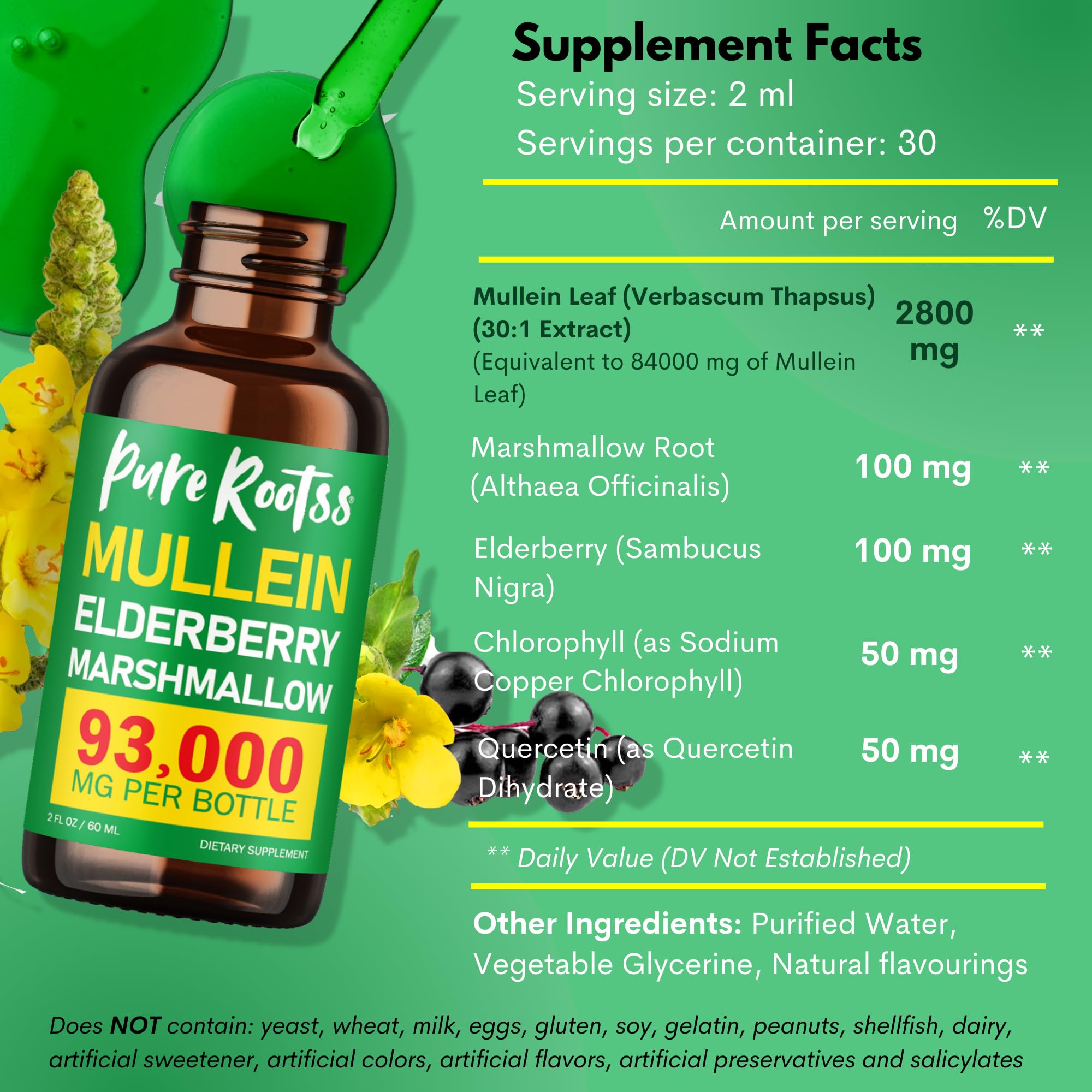 2 oz bottle packaging of Mullein Chlorophyll Drops