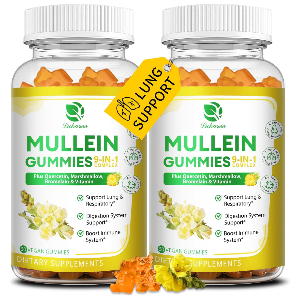 Two-pack bottle of Mullein Gummies - 120 Count