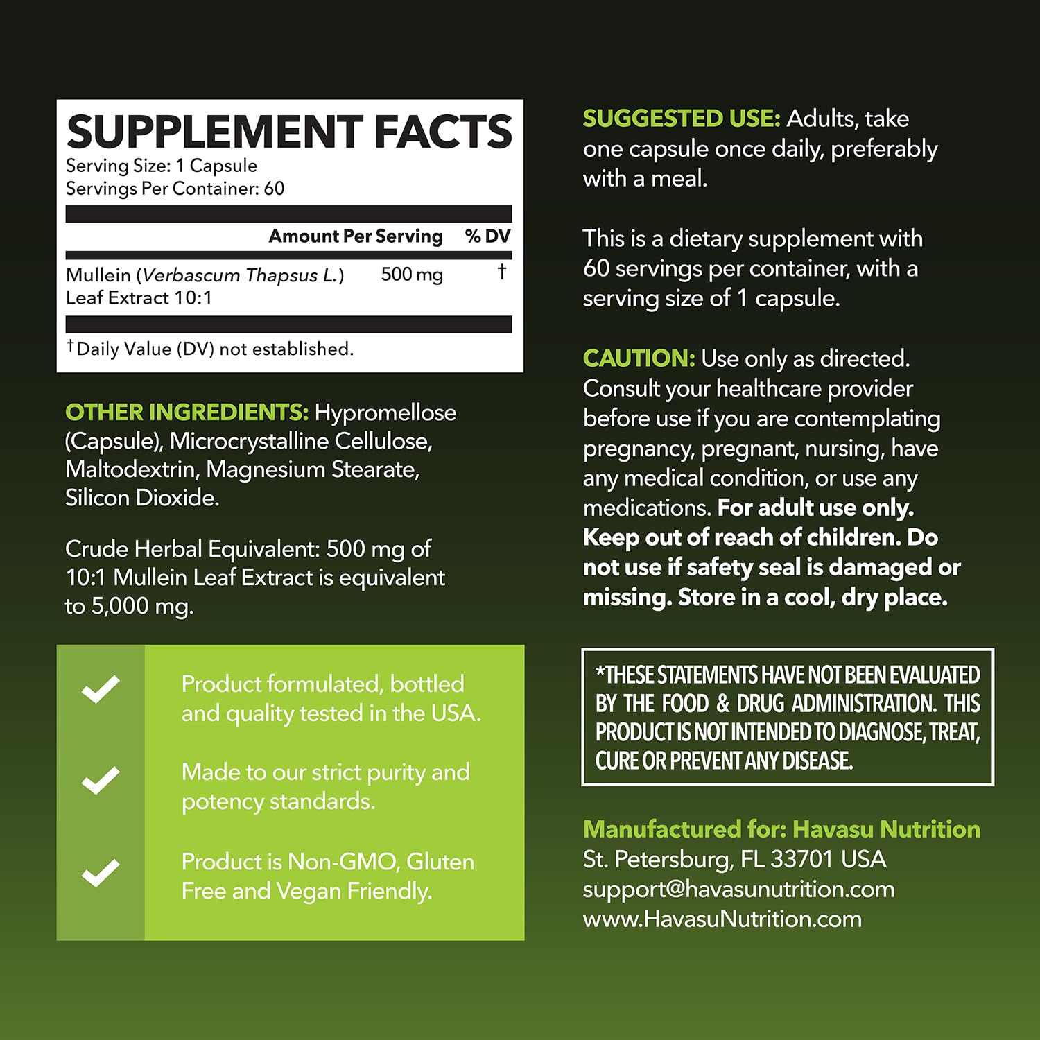 Close-up of mullein leaf extract capsule