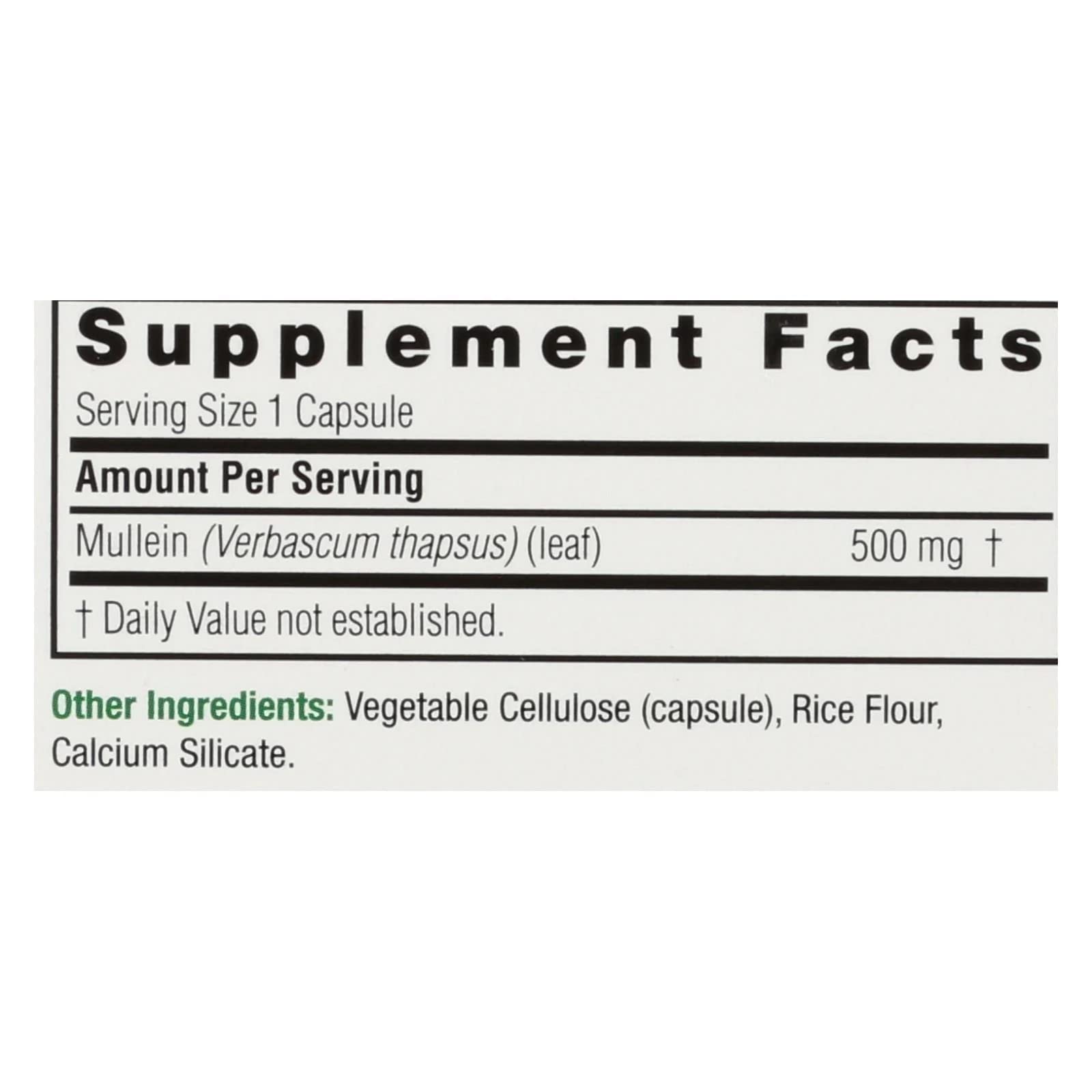 Mullein leaf capsules supporting lungs and respiratory health