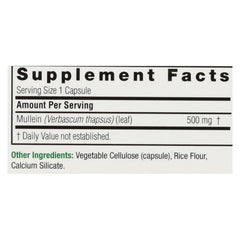 Mullein leaf capsules supporting lungs and respiratory health