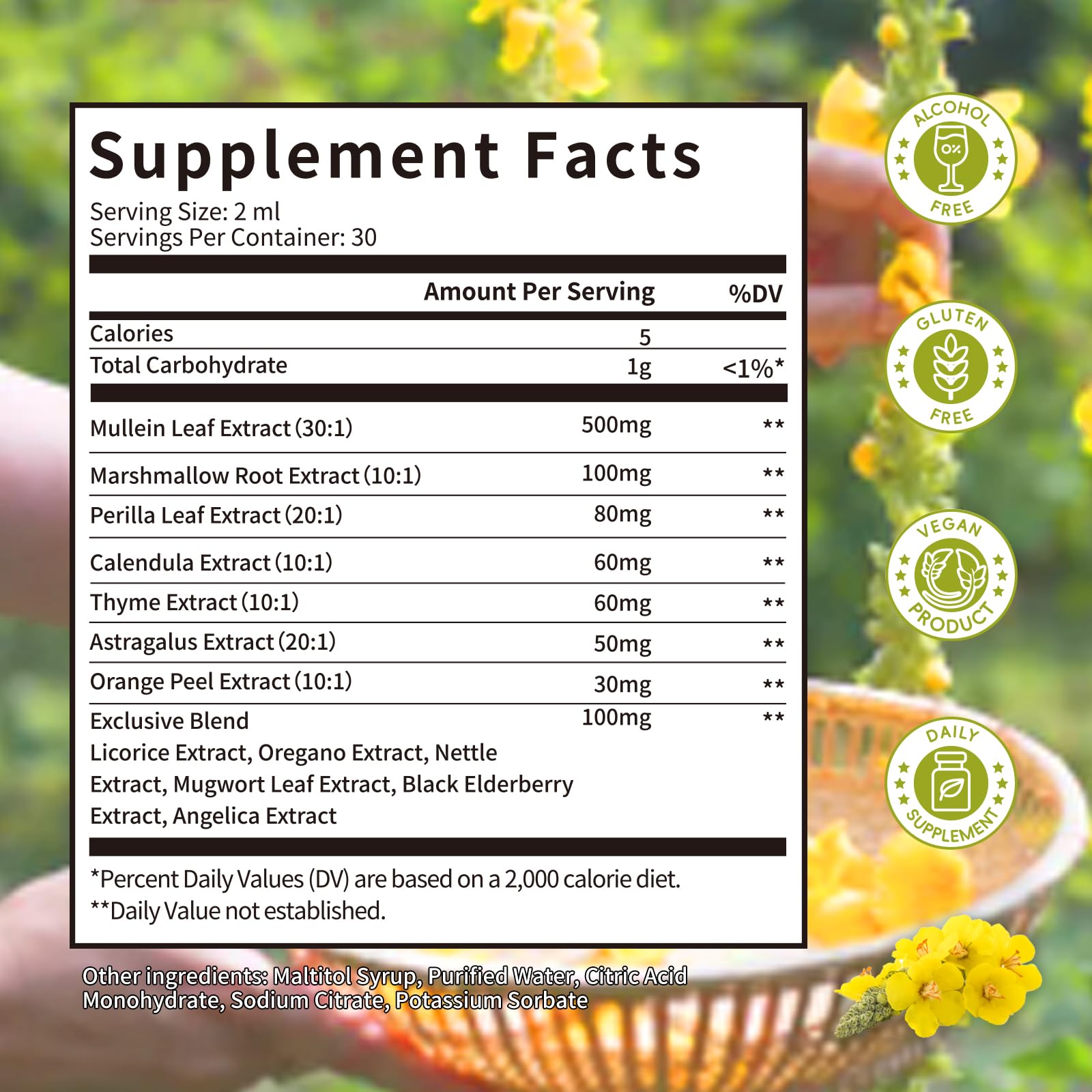 Mullein leaf extract with marshmallow root formulation