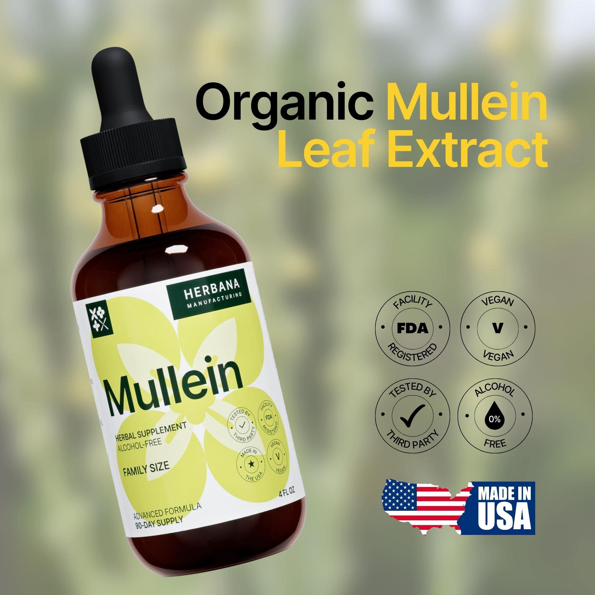 Family-size mullein leaf extract bottle on display