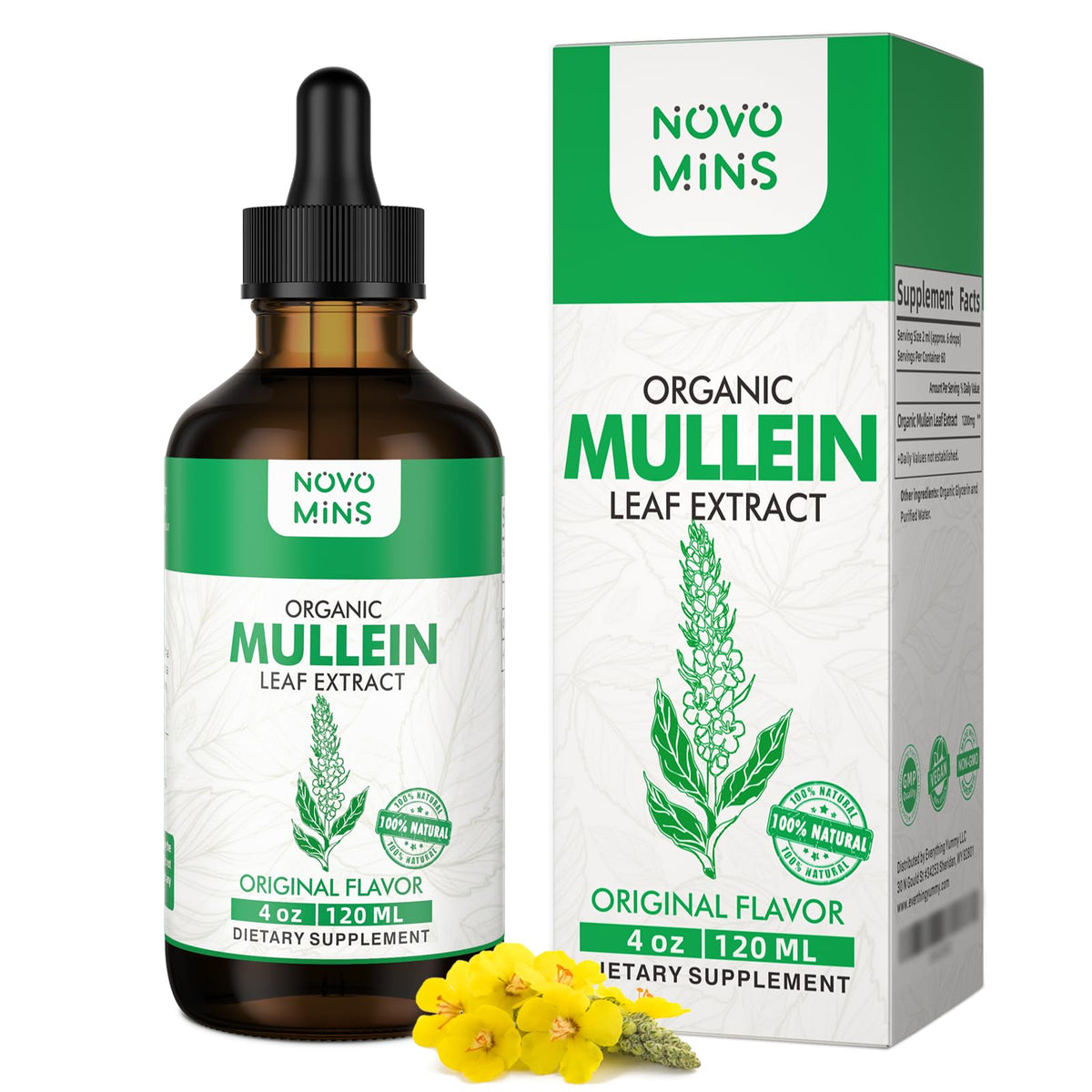 Mullein Leaf Tincture 4oz bottle with dropper