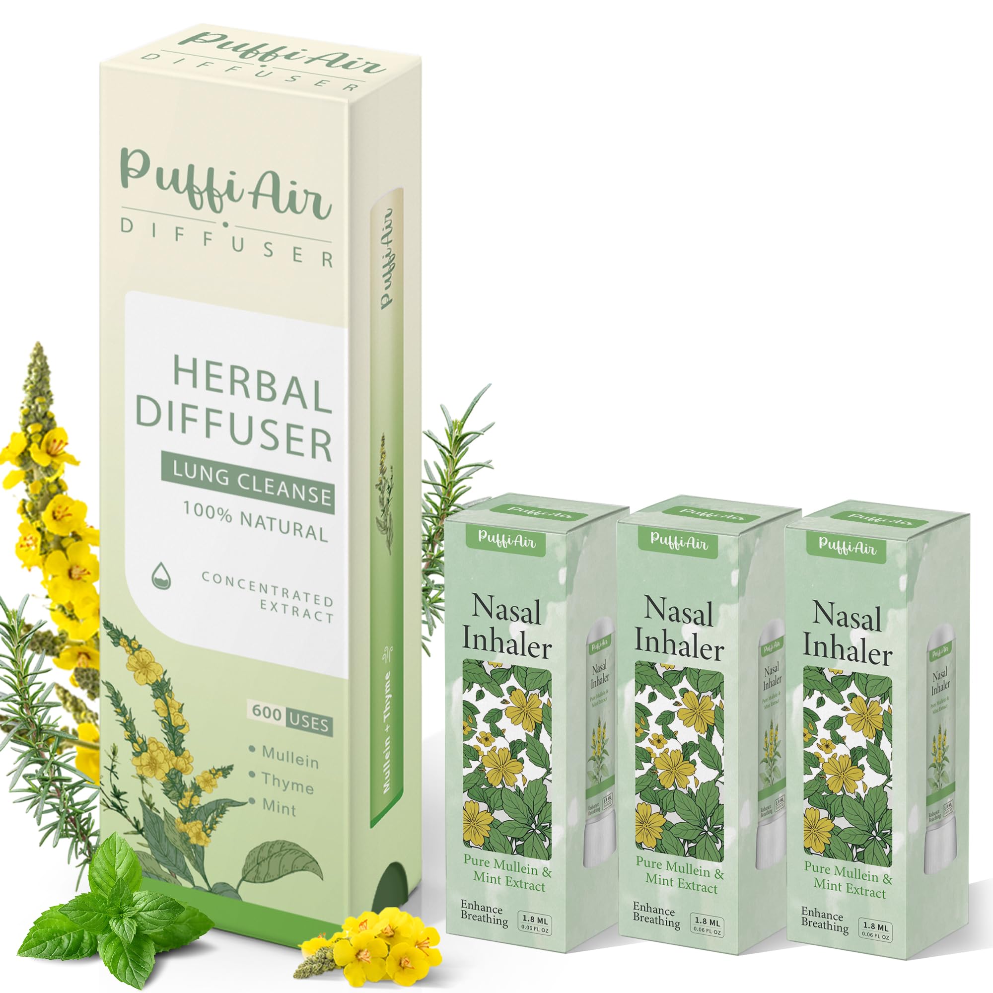 Mullein-Thyme-Mint diffuser bottle on a clean surface