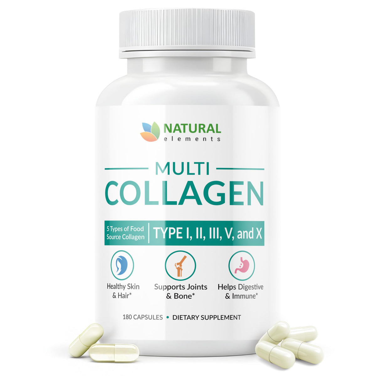 Front view of Multi Collagen 180 Capsules bottle