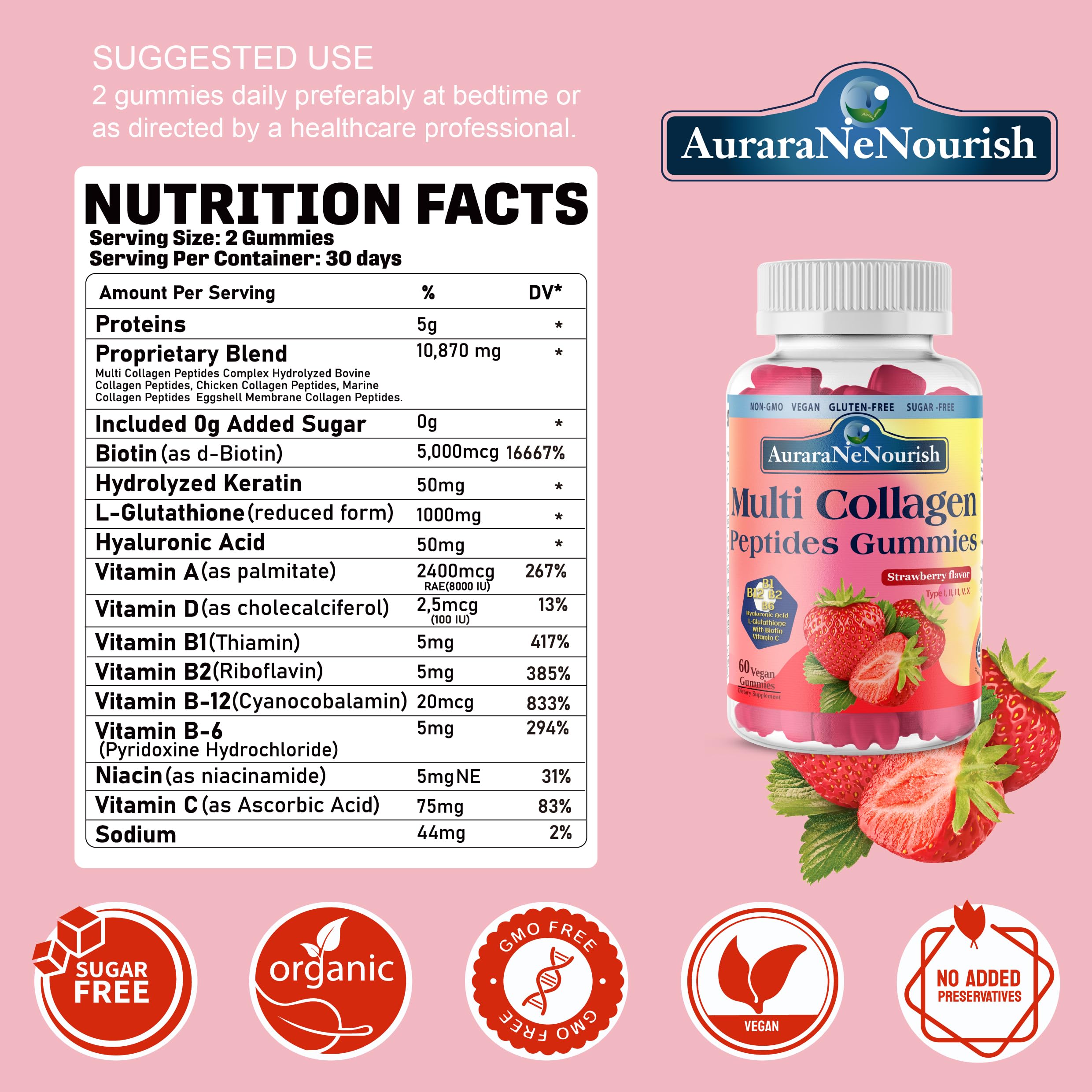 Close-up of a strawberry-flavored collagen gummy showing texture