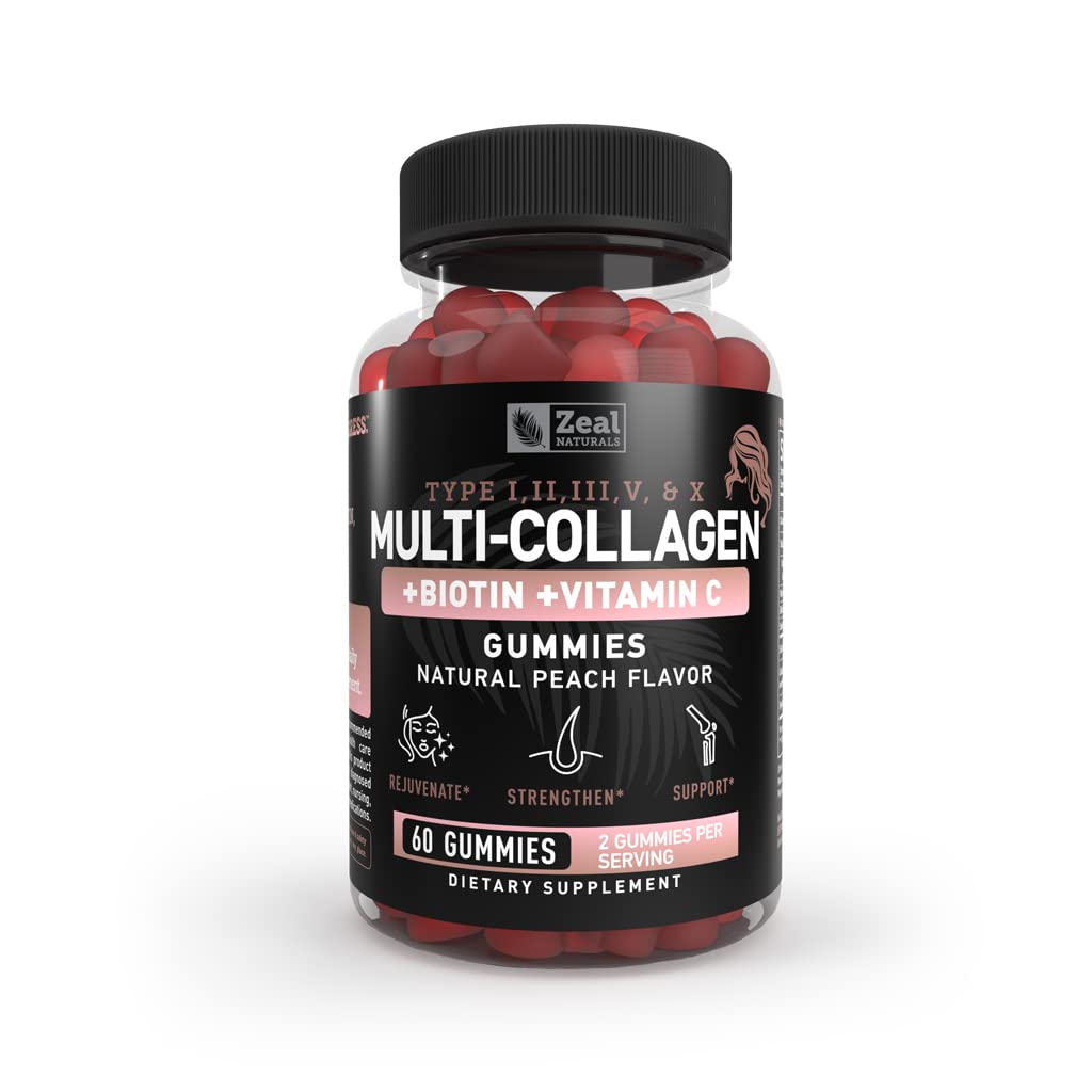 Front view of Multi Collagen Peptides Gummies bottle with peach flavor