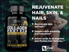 Bottle of multi collagen peptides pills with label