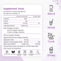 Nutrition label on Multi Collagen Peptides Powder bottle